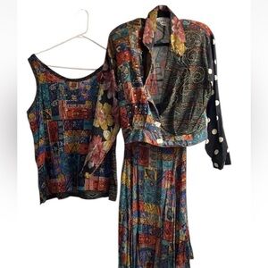 Vintage 80’s 3 Piece Printed Woven Skirt Set by Surya Size Large